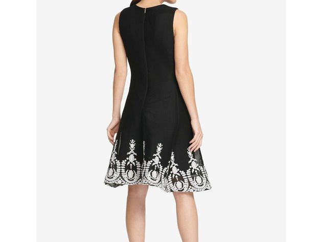 DKNY Women's Sleeveless Embroidered Fit & Flare Dress Black Size 2