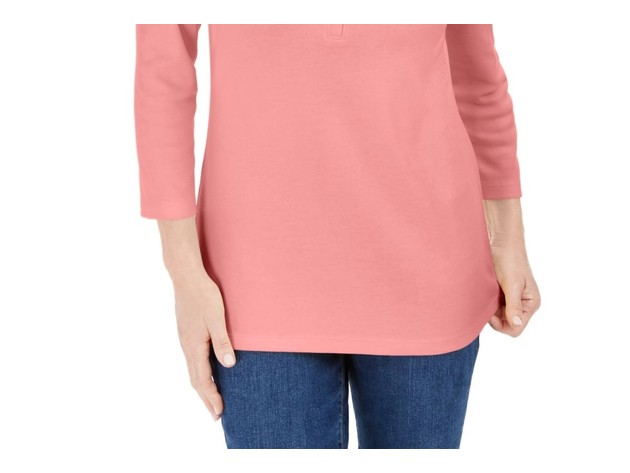 Karen Scott Women's Petite Cotton Henley Shirt Pink Size Petite