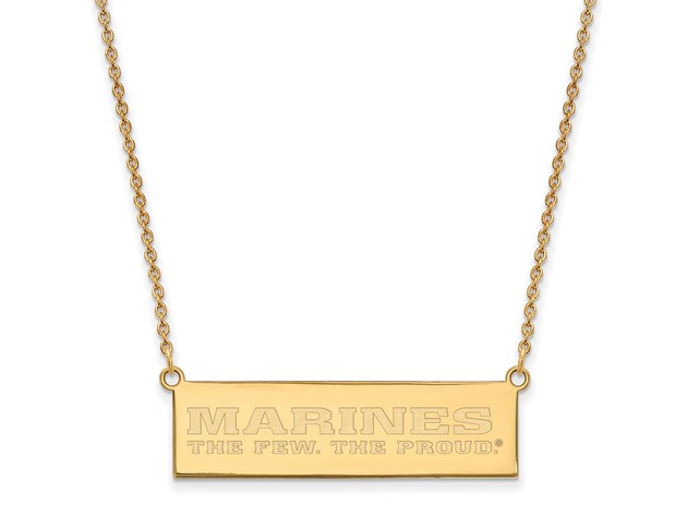 14k Yellow Gold U.S. Marine Corps The Few The Proud Bar Necklace, 18in