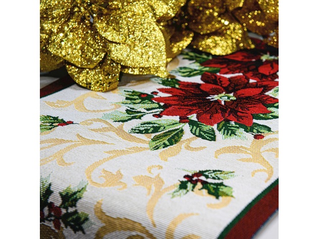 Homvare Christmas Table Full Length Runner for Holiday Dinner, Parties, Home Décor Woven Tapestry 13”x72” - Red