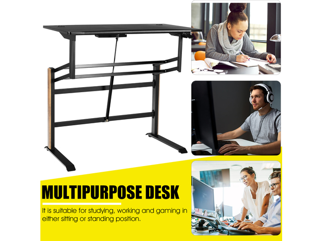 Costway Pneumatic Height Adjustable Standing Desk Sit to Stand Computer Desk Workstaion - Black
