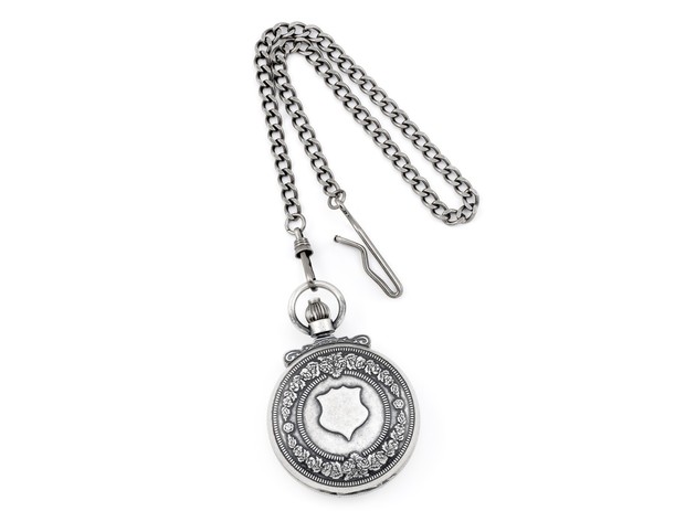 Charles Hubert Antique Chrome Finish Skeleton Pocket Watch 47mm