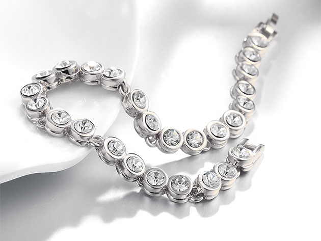 18K White Gold Pavé Bezel Tennis Bracelet with Swarovski Elements