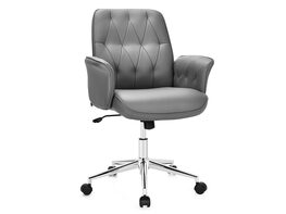 Costway Modern Home Office Leisure Chair PU Leather Adjustable Swivel w/ Armrest - Gray