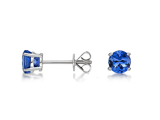 Genuine Tanzanite Round Sterling Silver Studs | Joyus