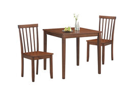Costway 3-Piece Dining Table Set 2 Slat Back Chairs with Wood Leg Kitchen Furniture - Walnut