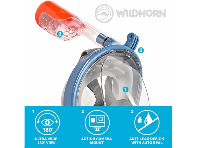 WildHorn Outfitters Seaview 180° GoPro Snorkel Mask Manta Ray Size - S/M (Refurbished)