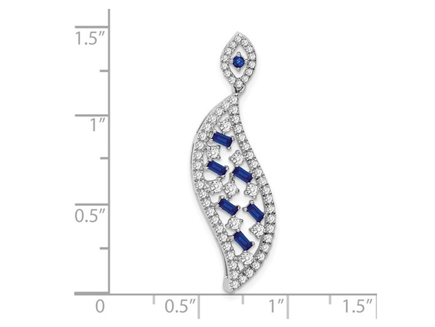 2/5 Carat (ctw) Blue Sapphire Baguette Pendant Necklace with Diamonds 3/5  Carat (ctw) in 14K White Gold with Chain