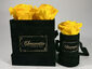 Mini Round (1 Rose) and Square Black Velvet Box (4 Roses) Combo Set - Yellow