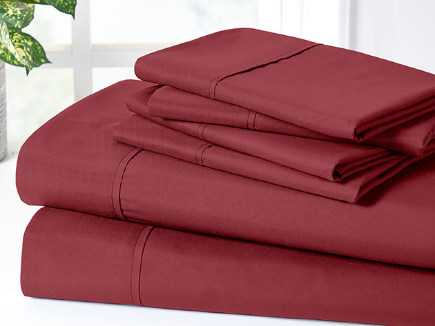 Bamboo 2000 Count 6-Piece Sheet Set with SnugGrip (Raspberry/Cal King)