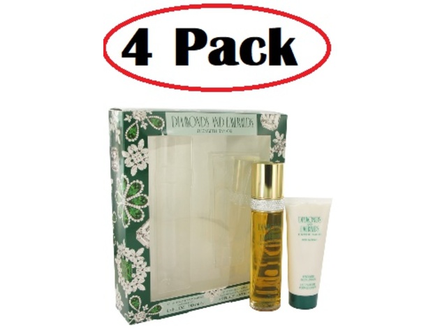 4 Pack of DIAMONDS & EMERALDS by Elizabeth Taylor Gift Set -- 3.3 oz Eau De Toilette Spray + 3.3 oz Body Lotion