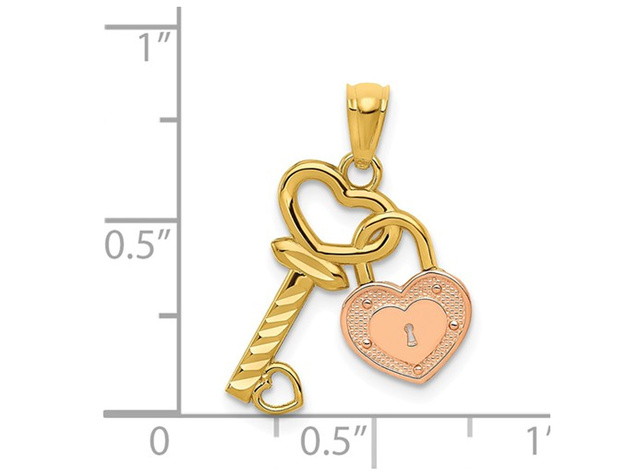 14K Yellow and Rose Gold Key & Heart Locket Pendant Necklace with Chain