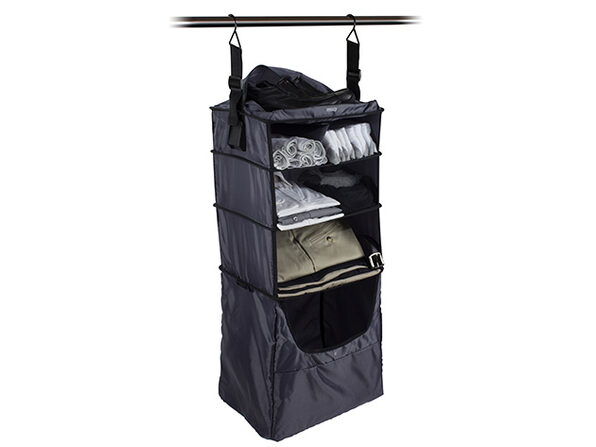 suitcase with collapsible shelves