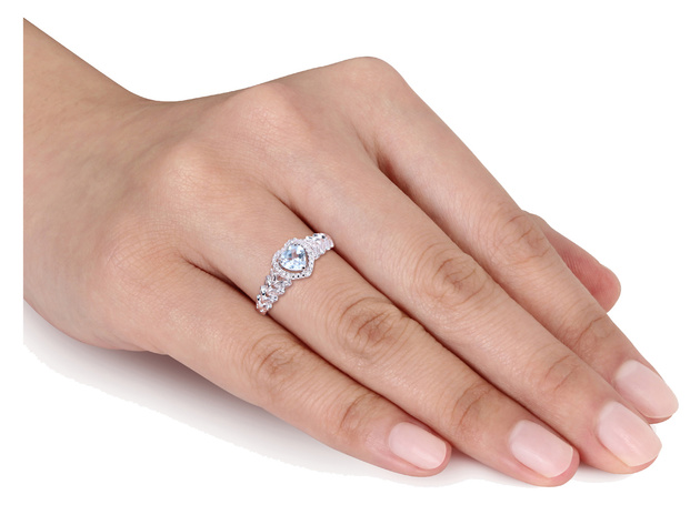 1/2 Carat (ctw) Sky Blue Topaz Heart Promise Ring in 10K White Gold - 7