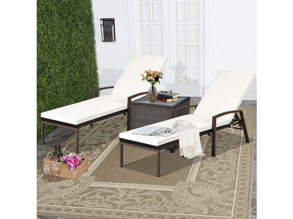 Costway 2 Piece Patio Rattan Lounge Chair Chaise Recliner Back