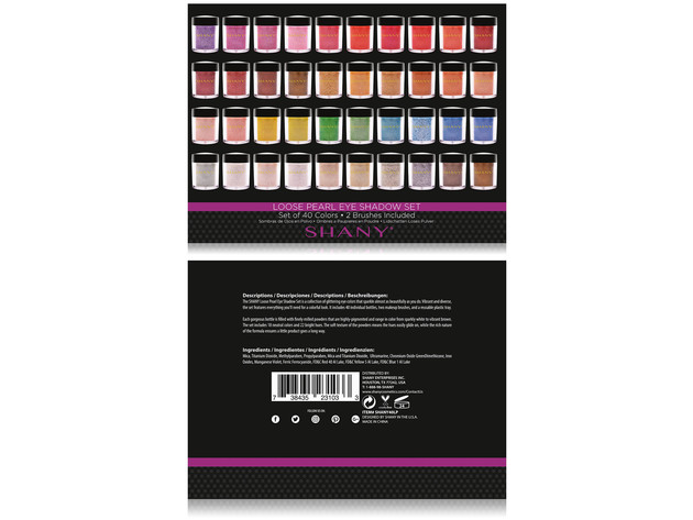 SHANY Loose Pearl Eye Shadow Glitter in Favorite Colors with Two Shadow Brushes - Set of 40 colors
