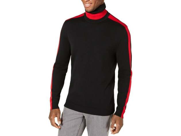 Alfani Men's Striped-Sleeve Turtleneck Sweater Black Size Small