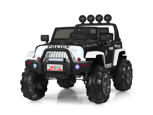 Costway 12V Kids Ride On Truck RC Car w/ LED Lights Music Trunk - Black/White