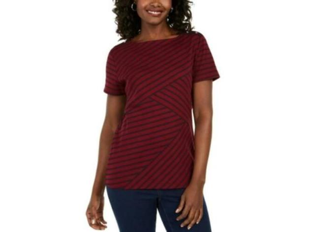 Karen Scott Women's Asymmetrical Striped Top Red Size Large