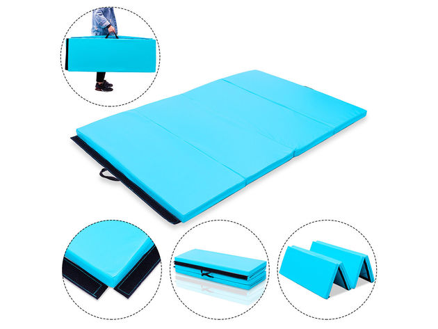Costway 4'x6'x2'' Gymnastics Mat PU Thick Folding Panel Gym Blue 