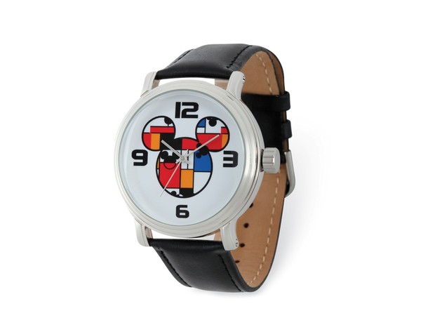 Disney Adult Size Colorblock Mickey Black Lthr Watch