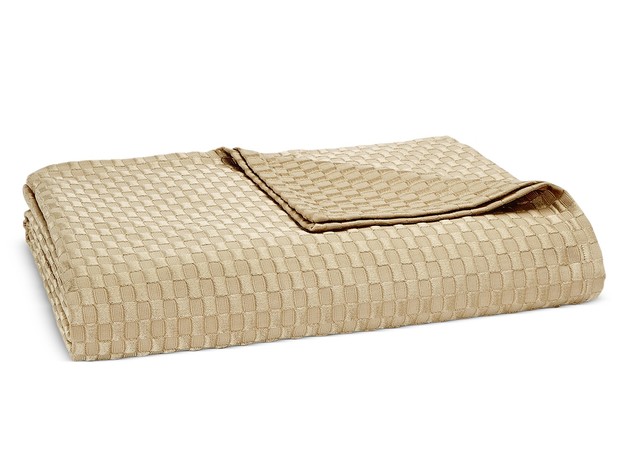 Hudson Park Collection Luxe Block Quilted Design Matelassé Queen Size Coverlet, Gold
