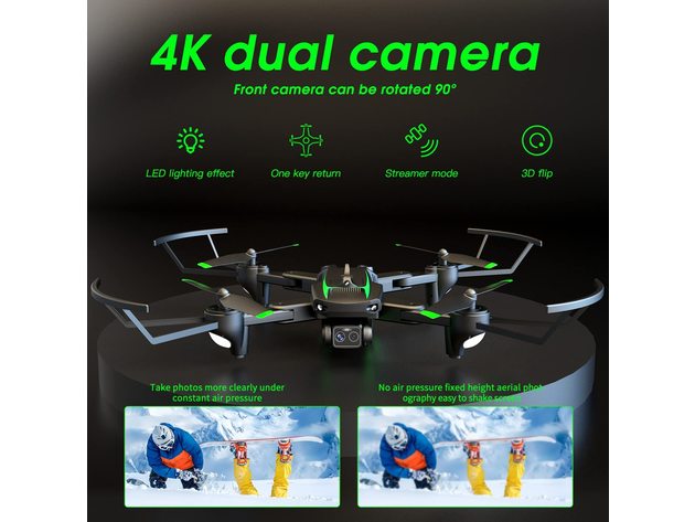 Drone Equipped with RGB Fan Blades, Dual 4K Camera, Three-way Obstacle Avoidance Camera, 4 Extra Blades and 2 Batteries