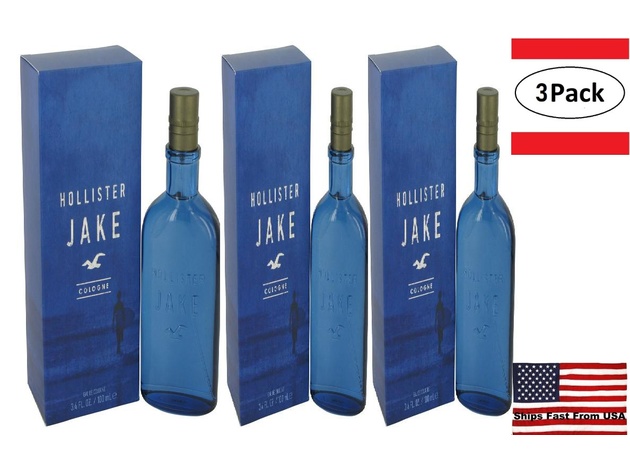 3 Pack Hollister Jake Blue by Hollister Eau De Cologne Spray 3.4 oz for Men