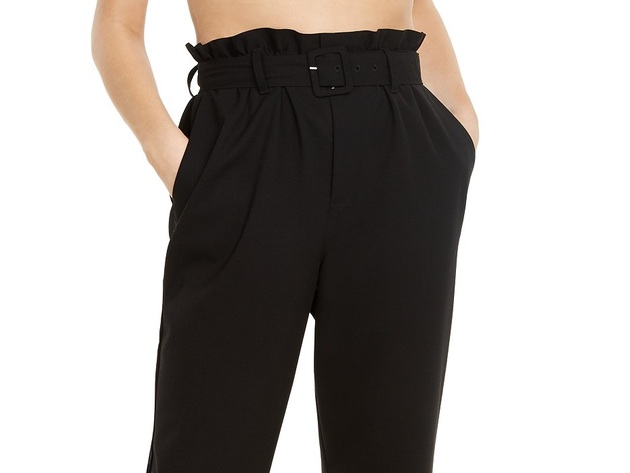 Danielle Bernstein Women's Paperbag Waist Pants  Black Size Extra Small