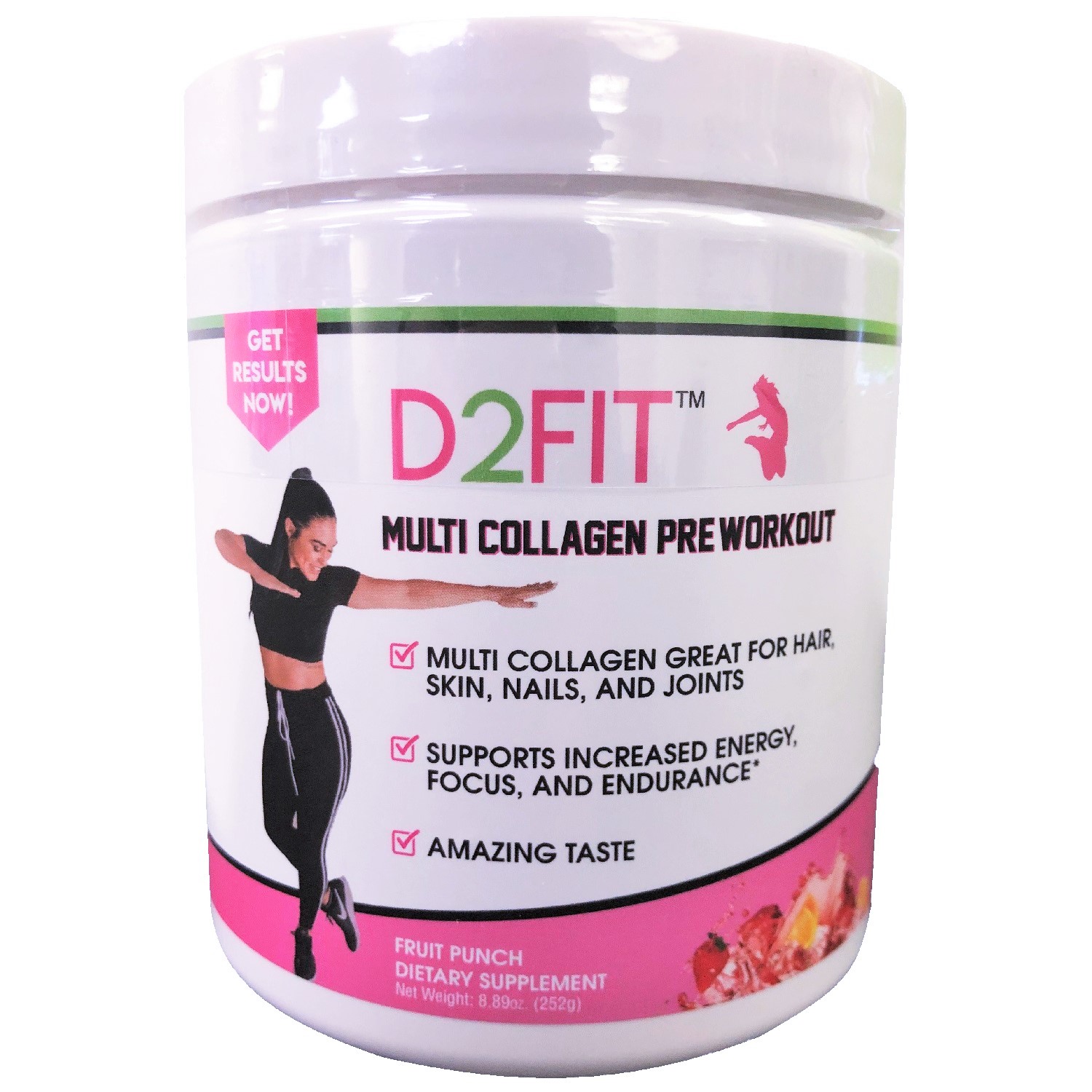 D2Fit (By Jessica Bass) Women’s Pre Workout Multi Collagen (2,500mg) + Biotin (150mcg) 252 Grams - Fruit Punch