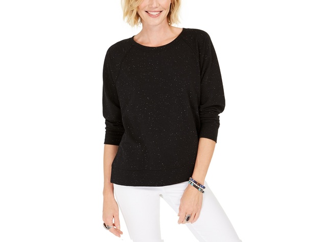 Style & Co Women's Speckled Sweatshirt Black Size Medium