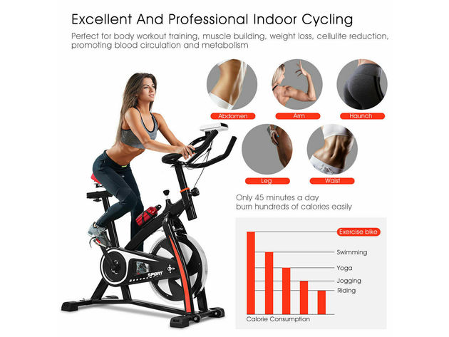 Costway Exercise Bicycle Indoor Bike Cycling Cardio Adjustable Gym Workout Fitness Home - Red