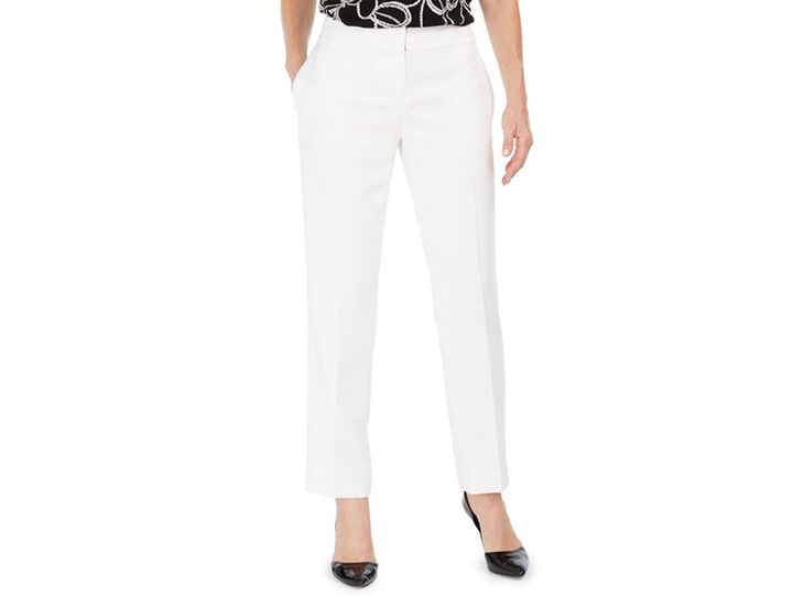 white petite cigarette trousers Kasper Women's Petite Straight-Leg Dress Pants White Size 8