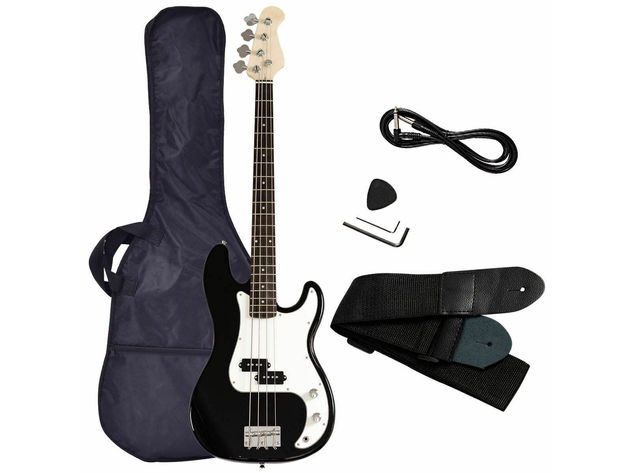 Costway Black Full Size 4 String Electric Bass Guitar with Strap Guitar Bag Amp Cord - Black