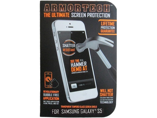 Armortech The Ultimate Transparent Tempered Glass Screen Protection for Galaxy S5 Phone (New Open Box)