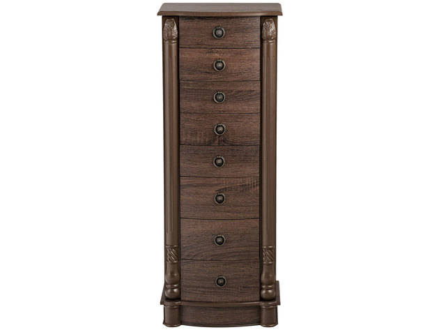 Costway Jewelry Cabinet Chest Large Stand Organizer 7 Drawers Mirror - walnut