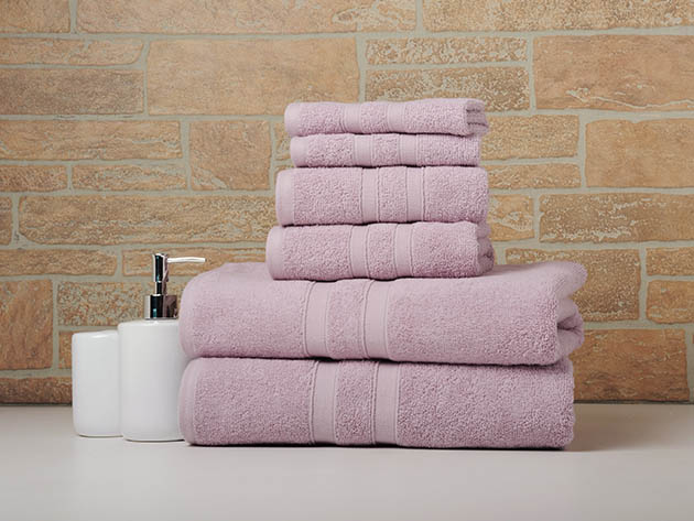 6-Piece Bibb Home 100% Egyptian Cotton Towel Set (Dusky Mauve)