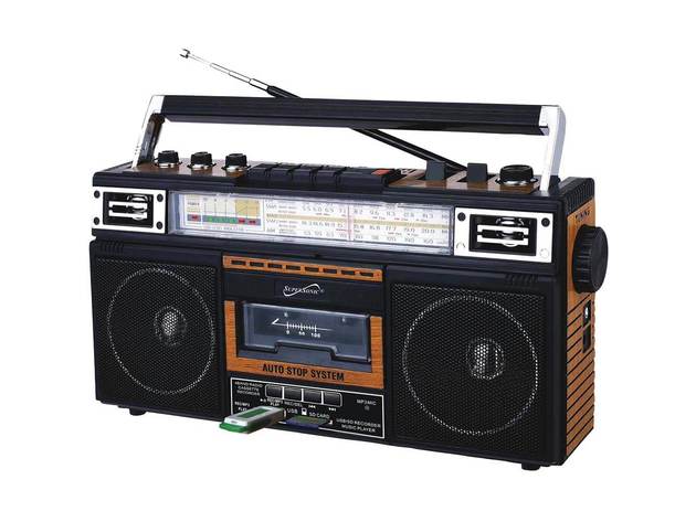 Supersonic SC3201BTWD Retro 4-Band Radio and Cassette Player with Bluetooth - Wood