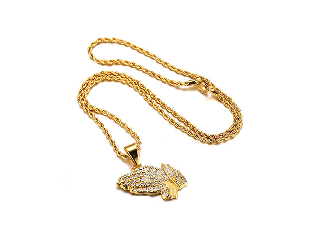 Iced Out Praying Hands 18K Gold Plated Necklace