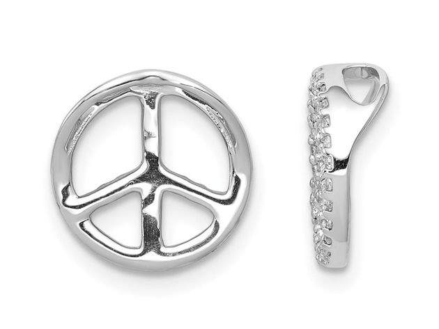 14K White Gold Peace Sign Pendant Necklace with Diamonds and Chain