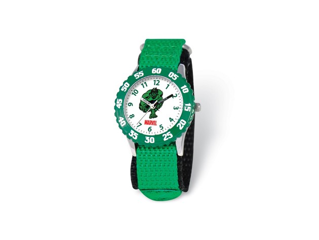 Marvel Boys Hulk Green Velcro Band Time Teacher Watch