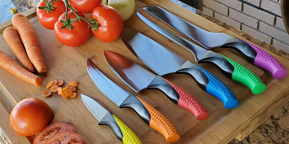 6-Piece Knife Set with Canvas Chef Roll & Ceramic Knife Sharpener