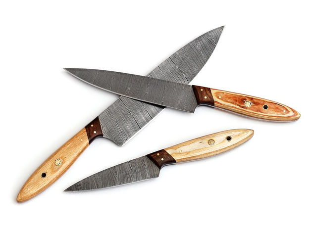 Hand-Forged Damascus Steel Chef Knife Set: 3 Pieces
