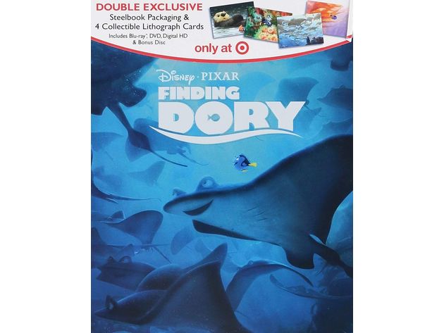 Finding Dory Double Exclusive Steelbook Packaging with 4 Collectible Lithograph Cards, Blu-Ray, DVD, Digital HD and Disc (New Open Box)