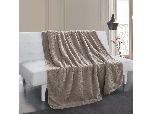 Etched Faux Fur Berber Throw Taupe