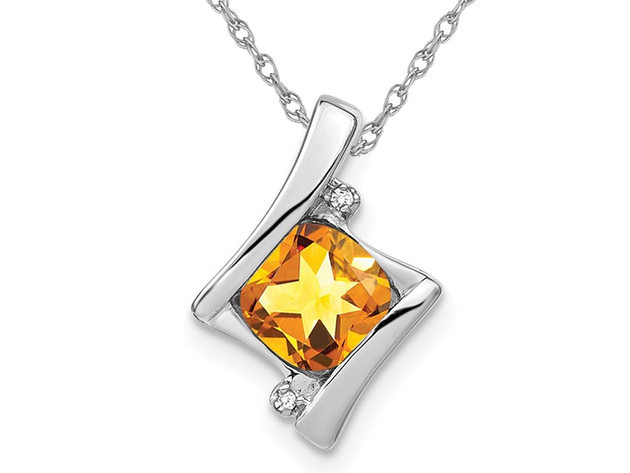 1.25 Carat (ctw) Solitaire Citrine Pendant Necklace in 14K White Gold with Chain