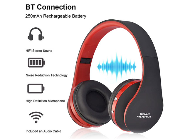Wireless Bluetooth Over-Ear Headphone (Black/Red)