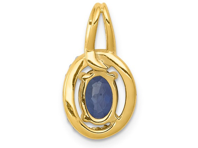 4/5 Carat (ctw) Natural Blue Sapphire Drop Pendant Necklace with Diamonds 1/10 Carat (ctw) in 14K Yellow Gold