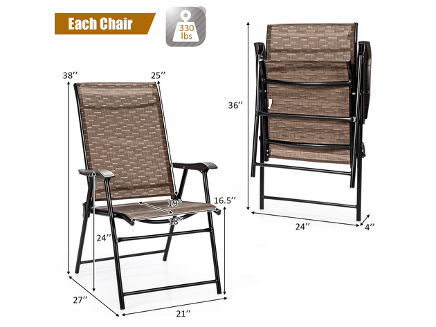 Costway 4 Piece Outdoor Patio Folding Chair Camping Portable Lawn Garden W/Armrest - Brown
