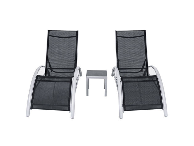 3 PCS Outdoor Patio Pool Lounger Set Reclining Garden Chairs Glass Table - Black